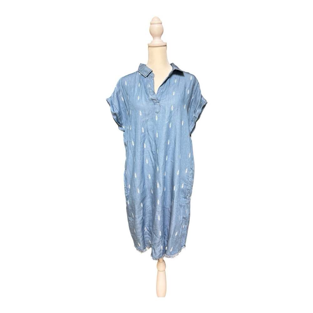 Thread & Supply Women’s Medium Chambray Shirt Dress Blue Tencel Frayed Hem